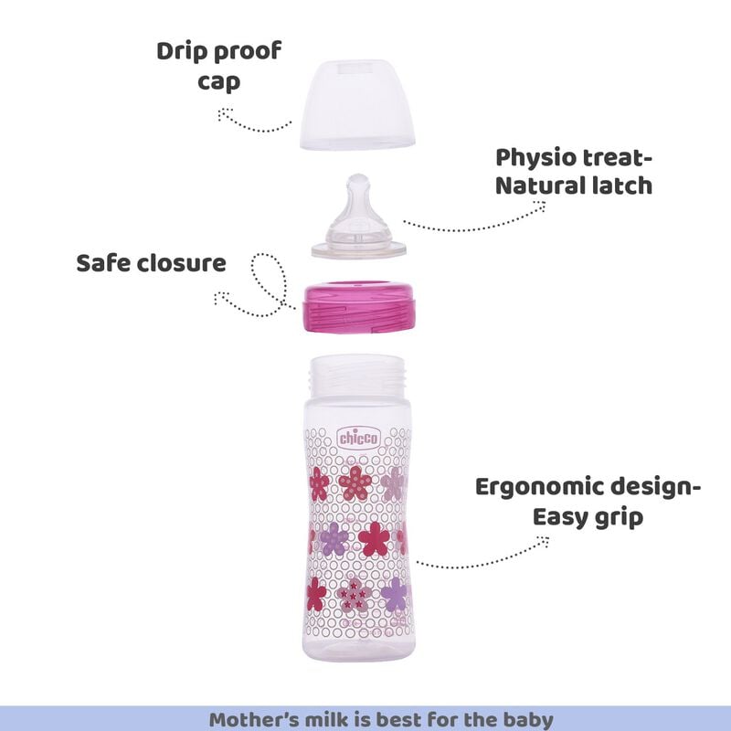 Well-Being Feeding Bottle (250ml, Medium) (Pink) image number 5
